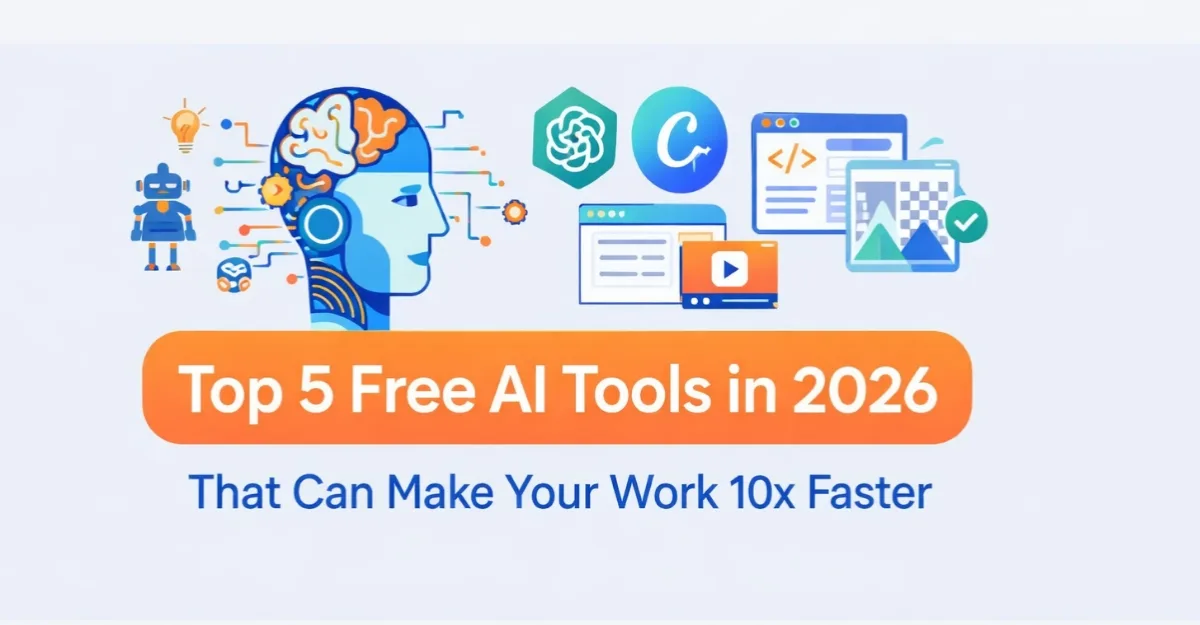 Discover the top 5 free AI tools in 2026 that can boost your productivity and make your work 10x faster. Best tools for students, bloggers, and beginners.
