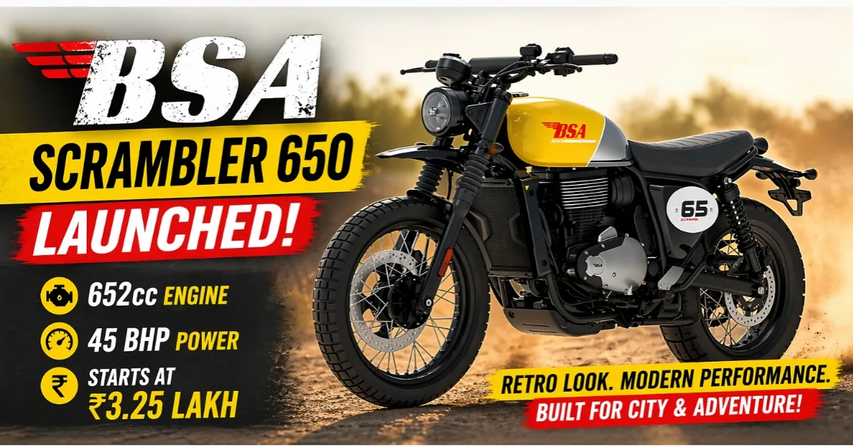 BSA Scrambler 650 Launched in India at Rs 3.25 Lakh – Price, Mileage, Specs & Features Explained